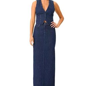 NWT AFRM Coordinating Amiri Denim Jacquard Pinstripe Maxi Pencil Skirt